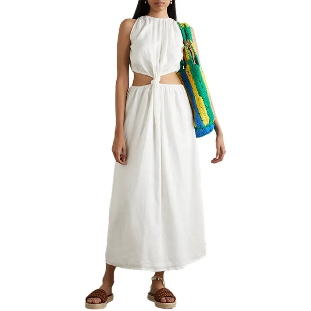 Faithfull the Brand Zeta Cutout Linen Midi Dress